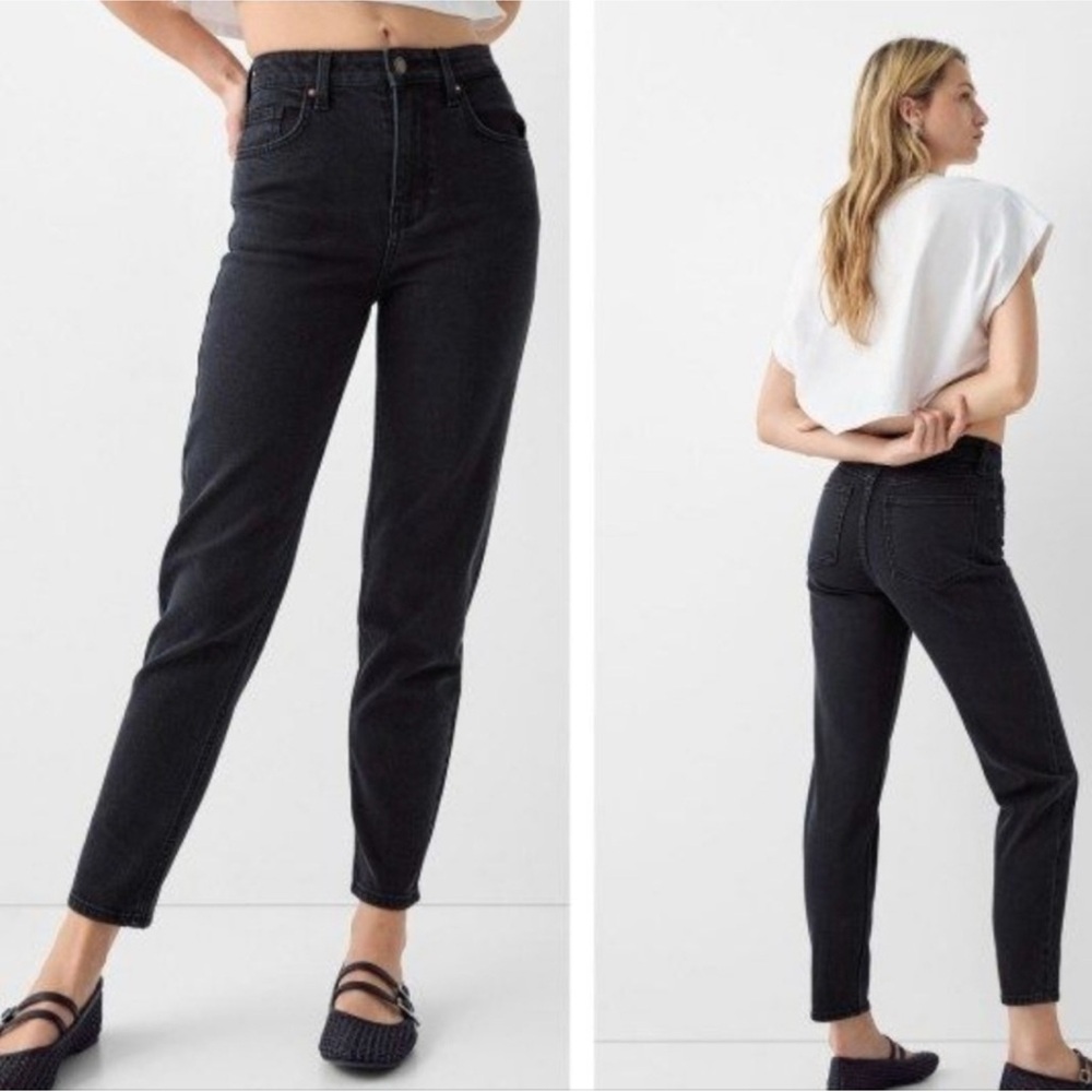 Bershka Olivia the mom jeans New US 4 Black Black High-Rise Straight Leg